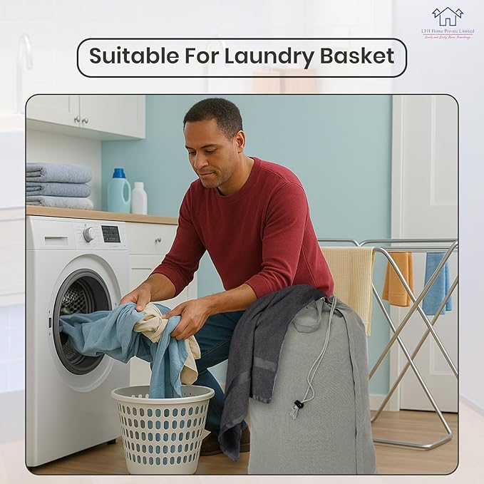 LFH Home Cotton Canvas Extra Large Laundry Bag with Handle, Heavy Duty Drawstring Closure Washable Laundry Bags, School Travel, Home, Hotel, College Dorm, Organizer Sack, Toys Clothes 28x40-Grey