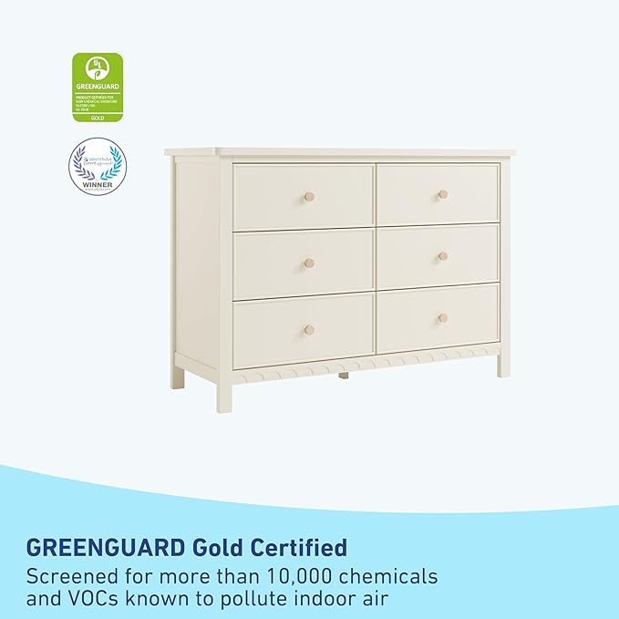 Graco Sasha 6 Drawer Dresser (Frosted Oat) – GREENGUARD Gold Certified, Wood Storage for Nursery or Kids’ Room, Safe Interlocking Drawer System & Easy Assembly with Pre-Installed Tracks