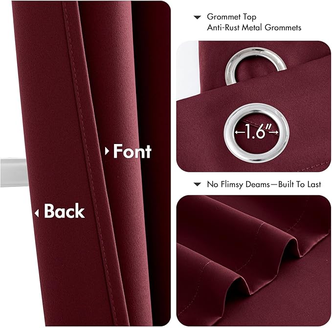 MIULEE Burgundy Red Blackout Curtains - Thermal Insulated Bedroom Curtains Room Darkening Drapes for Living Room Kitchen Christmas Grommet Top Window Treatment, 40 x 45 Inches Long, 2 Panels