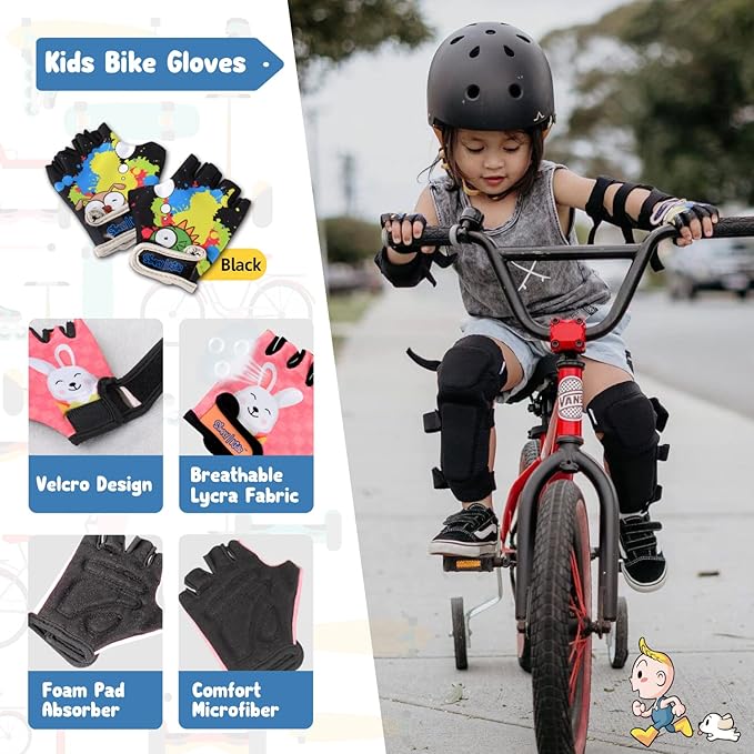 Soft-Style Kids Knee and Elbow Pads with Bike Gloves, Flexible Impact-Resistant Gear for Ages 2-11, Designed for Balance Bikes, Roller-Skating, and Skateboarding