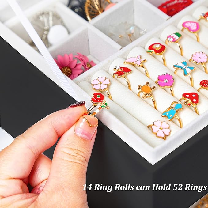 Earring Jewelry Box for Women Girls Stud Organizer, 5 Layers Black Jewelry Organizer Box With Lock Earring Holder Organizer Ring and Necklace Jewelry Box with Earrings Holder for Women Girls