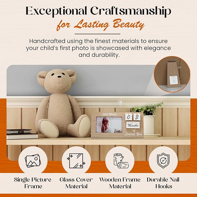 Brown Ultrasound Sonogram Picture Frame with Milestone Tracker – Elegant Wooden Keepsake for Expecting Parents – Nursery Décor Gift for New Moms – Countdown Tiles Included – 12" x 6" Design