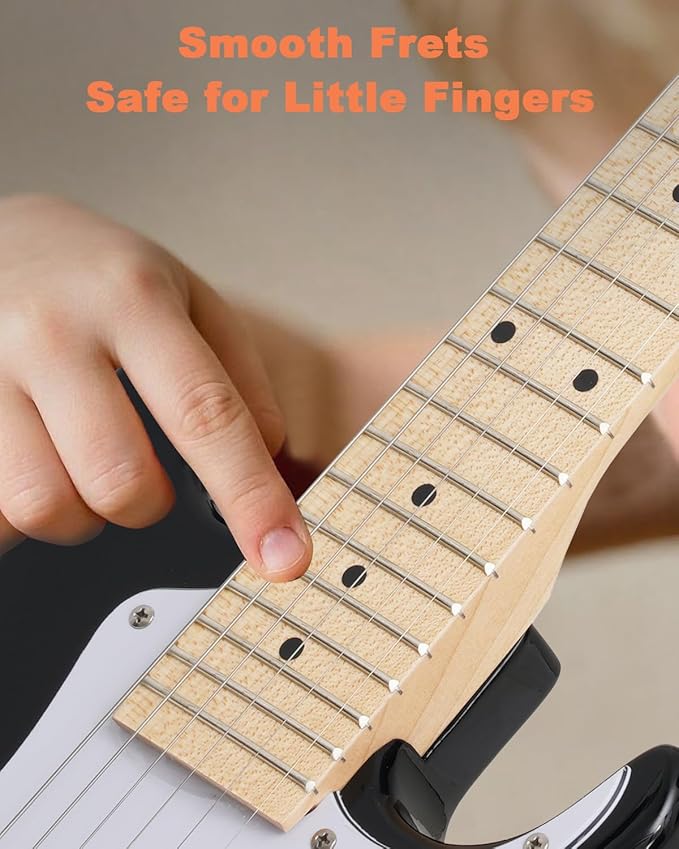 30 Inch Kids Electric Guitar Kit Beginner Complete Bundle with Smooth Fingerboard, Lightweight Design for Child, 5W Practice Amp, Gig Bag, Tuner, Strap, Cable, Picks, Extra Strings, RST-70 Black