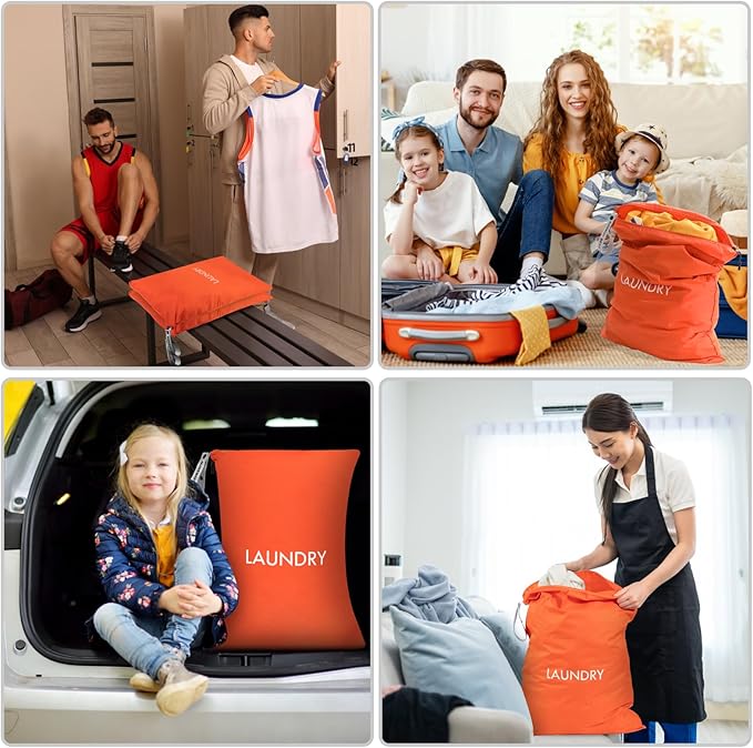 MissBoy 2 Pack Laundry Bags, Nylon Washable Wet Dry Bag, Travel Laundry Bags for Dirty Clothes, Dirty Clothes Organizer Bag for Home, College Dorm Laundromat