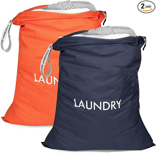 MissBoy 2 Pack Laundry Bags, Nylon Washable Wet Dry Bag, Travel Laundry Bags for Dirty Clothes, Swimming Bathing Suit Workout Wet Clothes Bag
