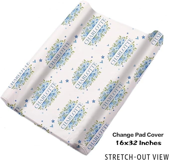 Personalized Nursery Crib Bedding Set: Custom Name Blue Floral 5 Piece Baby Crib Sets with Leopard Theme - Toddler Double Layer Blanket Set, Comfortable Crib Bed Sheets for Baby Grils