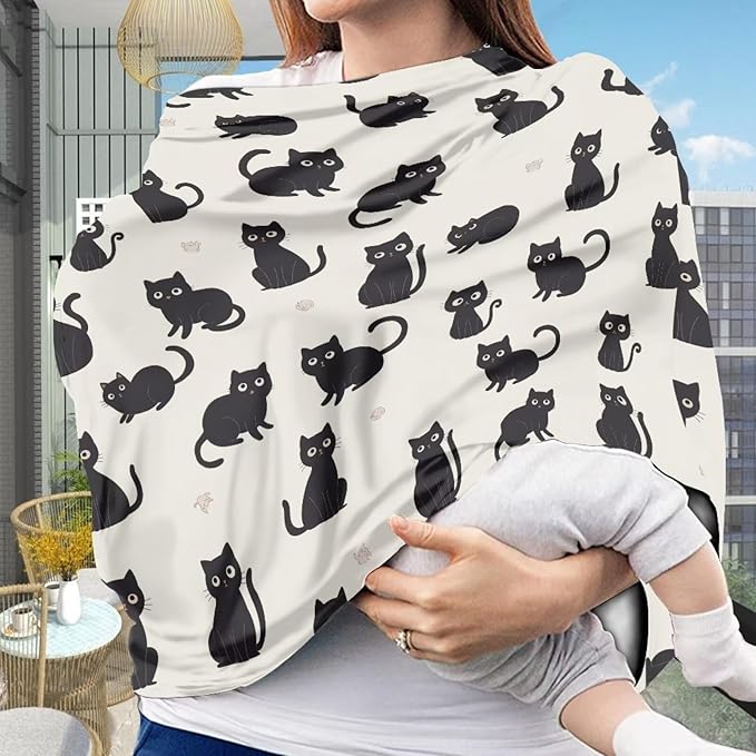 Binienty Cozy Car Seat Covers for Baby Boys Girls,Cartoon Cat Stretchy Infants Carseat Canopies Breathable Soft Infants Stroller Cover Baby Shower Gifts