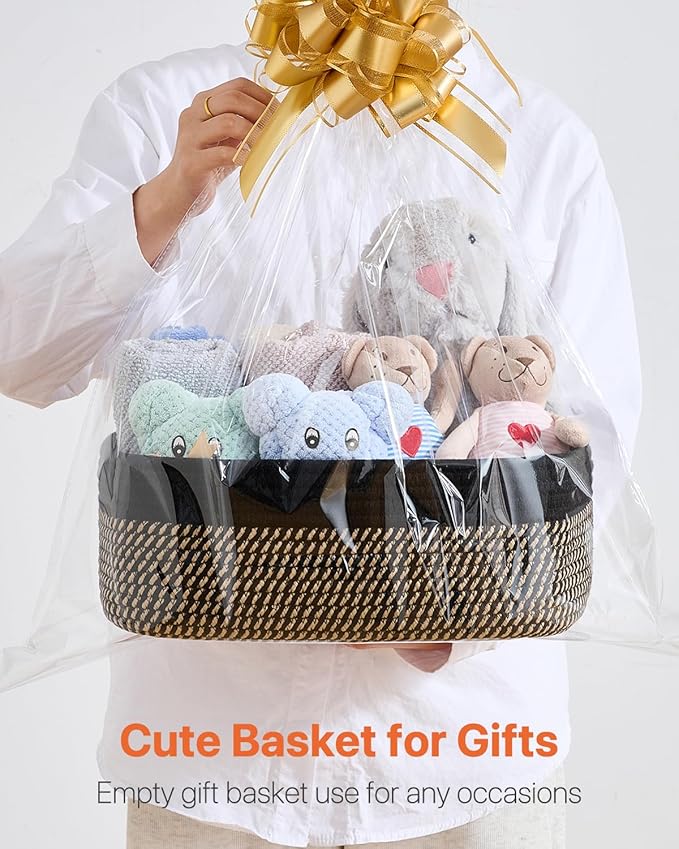 KALLAX Small Woven Basket, 13.5 x 9.5 x 5 Inches, Storage Basket for Organizing, Cute Small Rope Shelf Closet Cube Storage Bins Baskets for Shelves, Dog Toy Gift Baskets Empty, 3 Pack Black & Brown