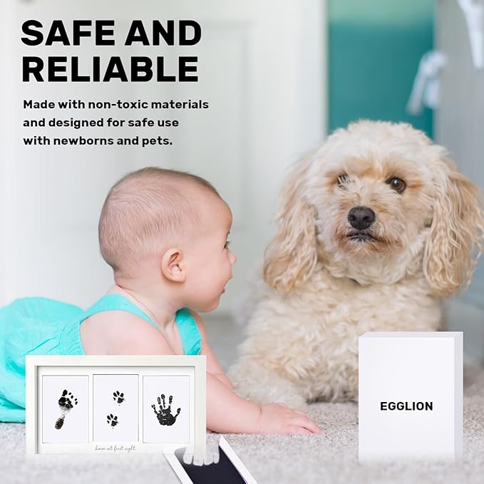 2-Pack Inkless Baby Hand and Footprint Kit with Mess-Free Ink Pad – Baby Safe Ink Pad for Hand, Foot & Paw Prints – Newborn Footprint & Paw Print Kit for Dogs and Cats – 16 Cards(Jet Black, Jumbo)