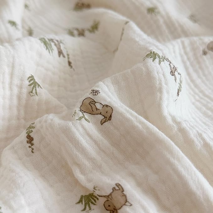 BuLuTu Muslin Toddler Pillowcase for Crib Cot Cradle, Soft Thin Kids Pillow Cover for Girls Boys, Children Pillow Cover for Sleeping with Cute Rabbit Print,14"x20", Envelope Closure