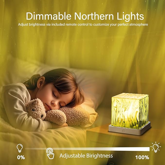 VoMii Northern Lights Projector,16 Colors Luminorthe Cube Lamp with Dynamic Wave Effect,Aurora Glow Lamp Ambient Lighting with Remote for Bed Room Classroom Decor