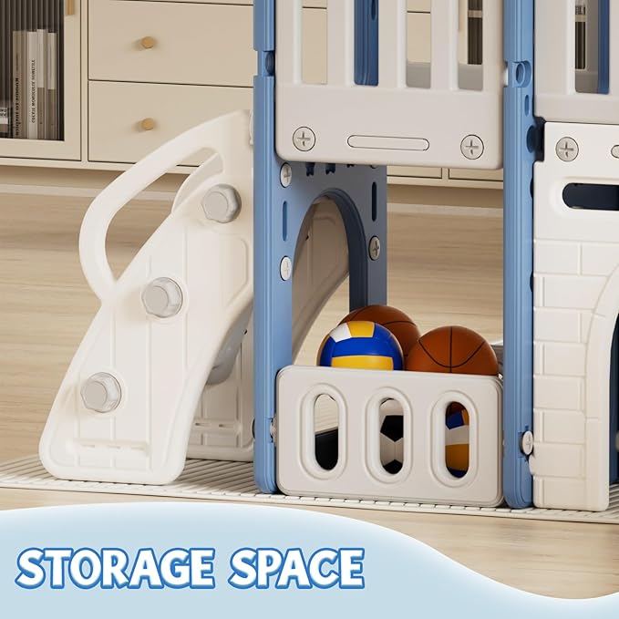 XJD 9 in 1 Toddler Slide Set, Kids Slide for Toddlers Age 1+, Toddler Climber Slide PlaySet with Basketball Hoop and Ball,Outdoor Indoor Playground for Toddlers 1-3 (Blue)