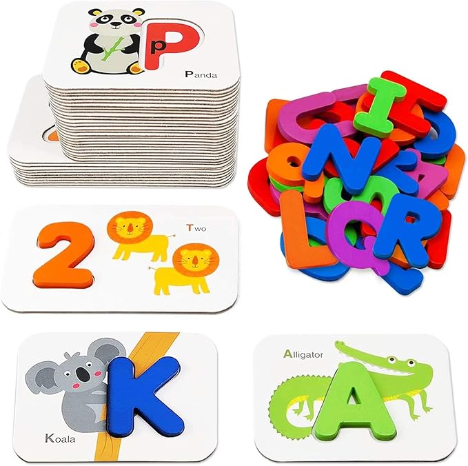 Gojmzo Alphabet Flash Cards, ABC Learning Toys for Kids 3-5, Wooden Letters Number Blocks Sight Words Matching Game, Toddler Preschool Learning Activities, Montessori Educational Toys for 3+ Year Old
