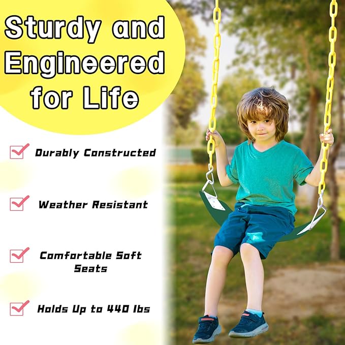 Swing Set for Kids with Chain-Play Swing for Adults with Stainless Steel Mental Taiangle Ring-Suitable for Family Backyard-Play Swing Set (AB010002-6)