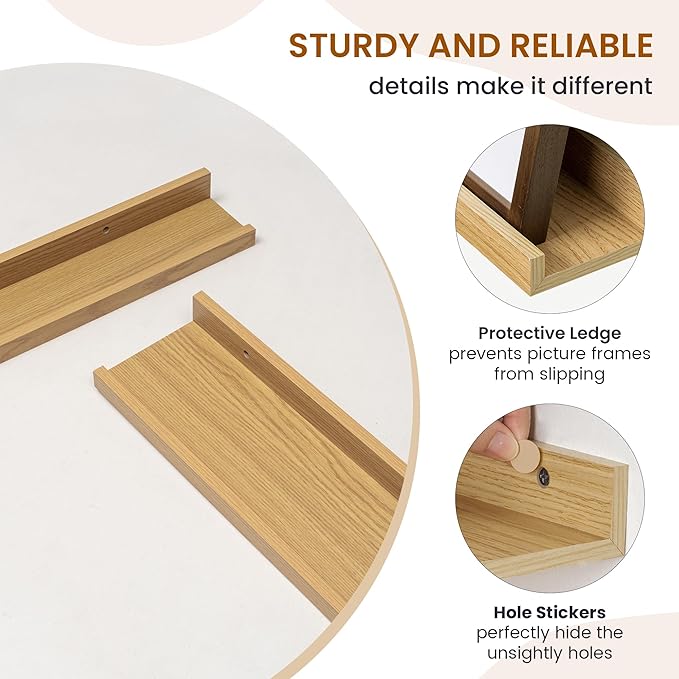 Axeman Picture Ledge Shelf, Floating Shelves for Wall Decor Storage Set of 6, 36 inch Floating Wall Mounted Shelves, Wall Shelves with Lip for Living Room, Bedroom, Nursery, Bathroom, Kitchen, Oak