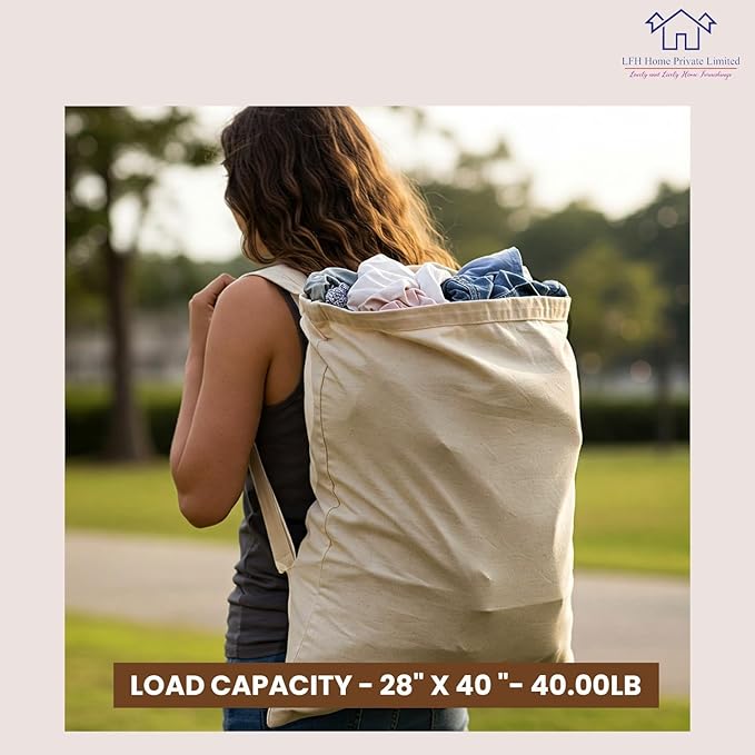 LFH Home Large Premium 100% Cotton Canvas Laundry Bag with Drawstring and Handles Heavy Duty, Multi-Use, and Washable for Home, Travel, College or Storage 20x30 (Pack of 4)-Natural