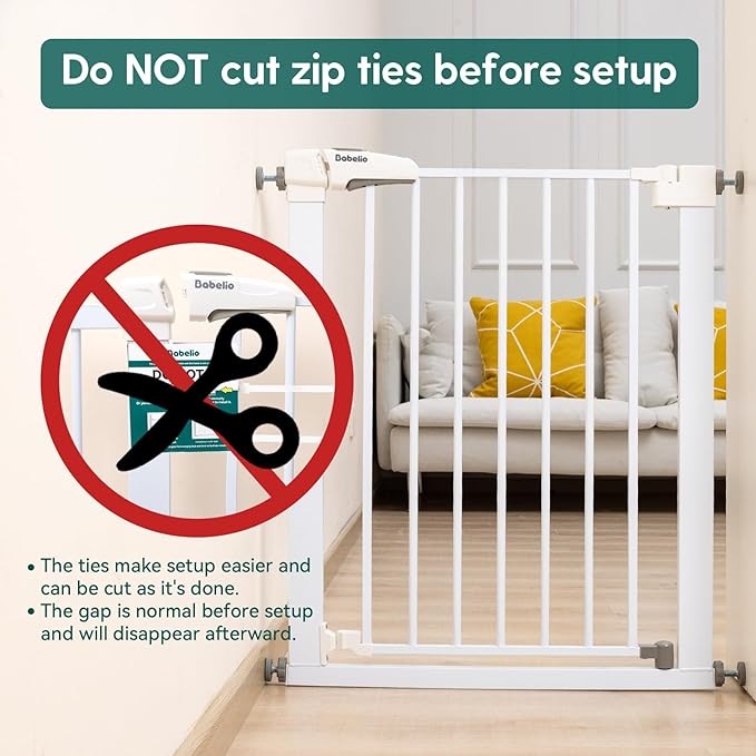 Babelio Metal Baby Gate, 29-43" Auto Close Easy Install Pet Gate, Extra Wide Walk Thru Child Safety Gate, 30" Tall Pressure Mounted Dog Gate for Doorways & Stairs, White