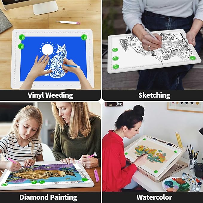 Zocelight Rechargeable A3 Tracing Light Box with Padded Case,Diamond Art Light Board with 4 Magnets,Wireless Light Pad for Diamond Painting,Ultra Bright Light Table for Drawing, Sketching(White)