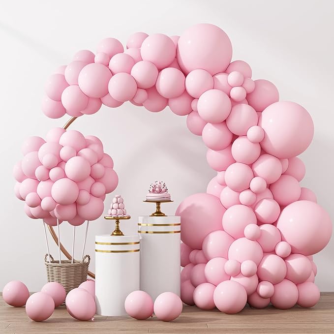 RUBFAC 129pcs Pastel Pink Balloons Different Sizes 18 12 10 5 Inches for Garland Arch, Light Pink Balloons for Birthday Valentine's Day Baby Shower Gender Reveal Wedding Party Decoration