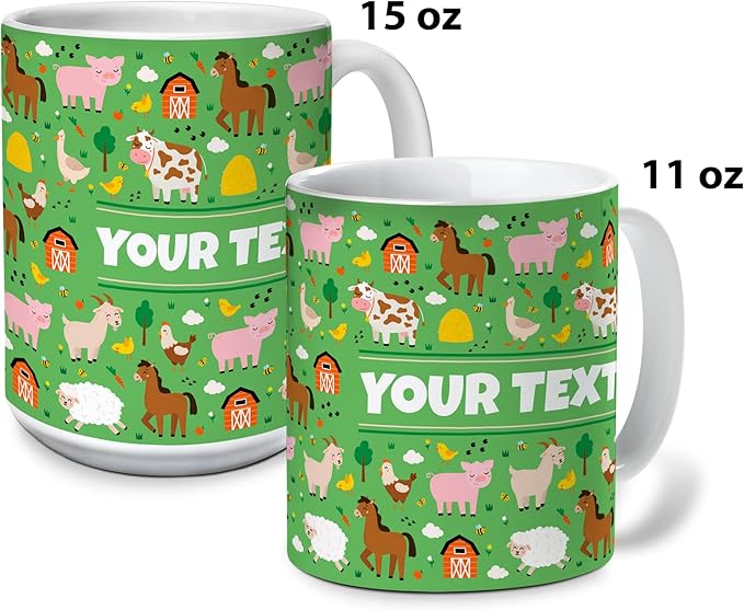 Personalized Mug for Kids - Farm Animals - Custom Name/Text, Ceramic Hot Chocolate/Cocoa/Coffee Cup for Boys/Girls, Birthday/Christmas/Holiday Gift - 11 oz, Black Handle