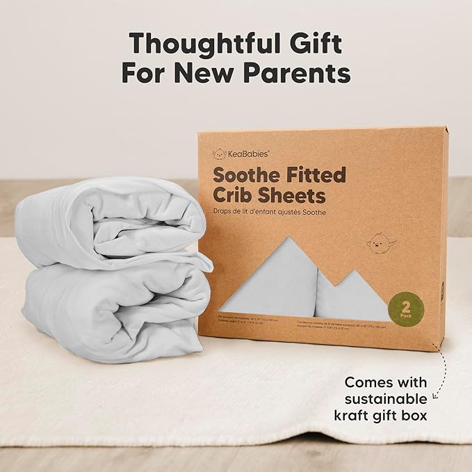 KeaBabies 2-Pack Organic Crib Sheets for Boys, Girls - 52x28 Fitted Crib Mattress Sheet Neutral, Breathable Jersey Cotton Cover for Baby Bed, Toddler Mattress, Soft & Cute Prints (French Gray)