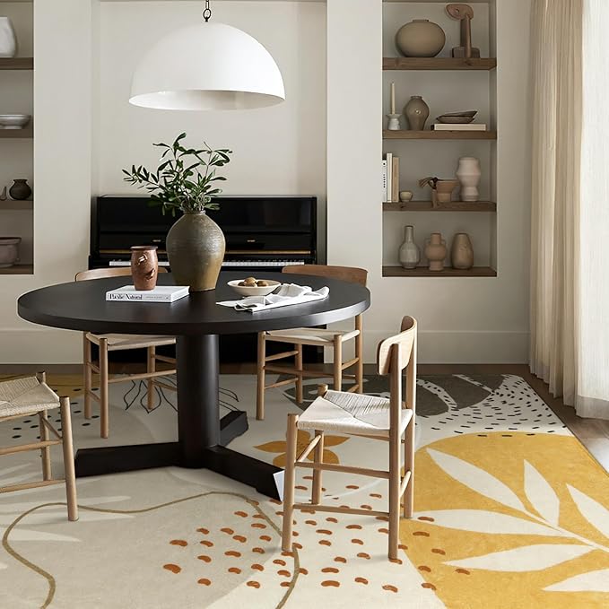 Lahome Boho Rug for Living Room - 5 x 7 Area Rugs Washable Non-Slip Soft Bedroom Carpet Ultra-Thin Throw Tan Dining Room Rug, Botanical Print Indoor Modern Floral Rug for Office Nursery Kids Room