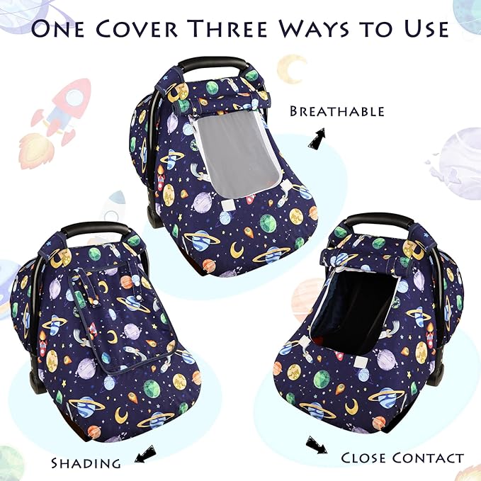 Baby Carseat Cover Winter, Pea Pod Infant Car Seat Covers Canopy for Newborn with 2 Layers Windows of Breathable Mesh/Fabric, Lightweight Polyester/Minky Dot Backing, Snug Fit Most Baby Car Seat