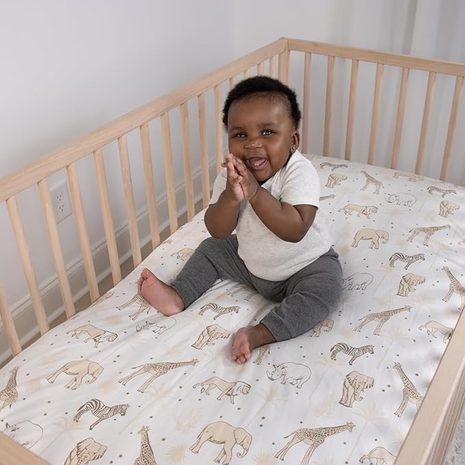 The Peanutshell 4-Pack Organic Fitted Crib Sheet Set - Soft & Breathable Baby Girl or Boy Crib Sheets, 100% Jersey Cotton Nursery Decor, Fit for Standard Mattress Cover- Caramel Safari