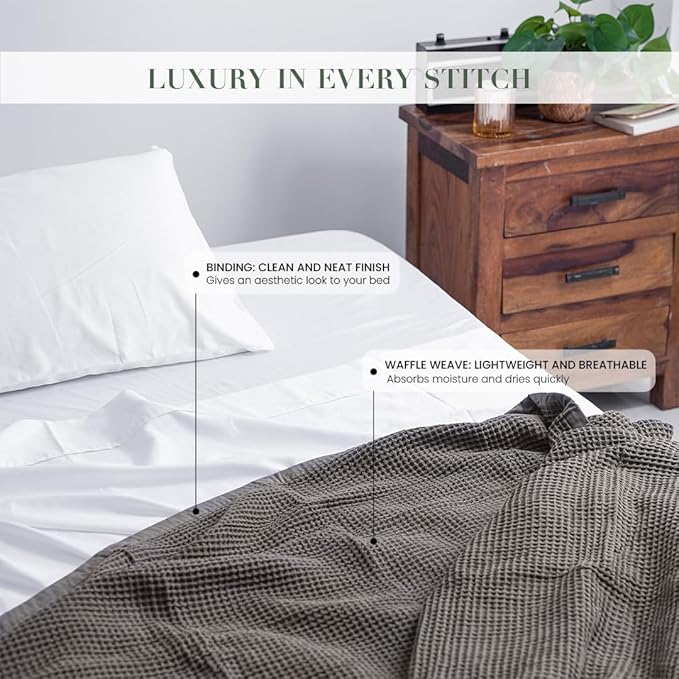 Salt Earth GOTS Certified 100% Organic Cotton Throw Blanket,108"X90" Waffle Blankets & Throws for Bed, Throw Blanket for Couch, Modern & Cozy Blanket, All Season, Comfy & Soft Blanket(Charcoal Grey)