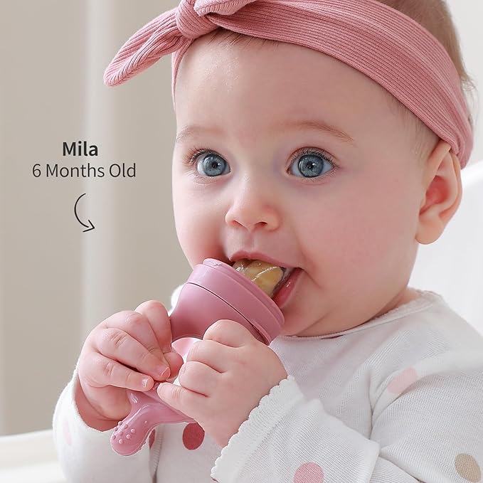 SAMiGO Baby Food Fruit Feeder and Breastmilk Popsicle Mold Set, Silicone Fruit Teether, Food Feeder Pacifier for Teething Relief, Freezer Tray, Baby Feeding Essentials, 4 Months+