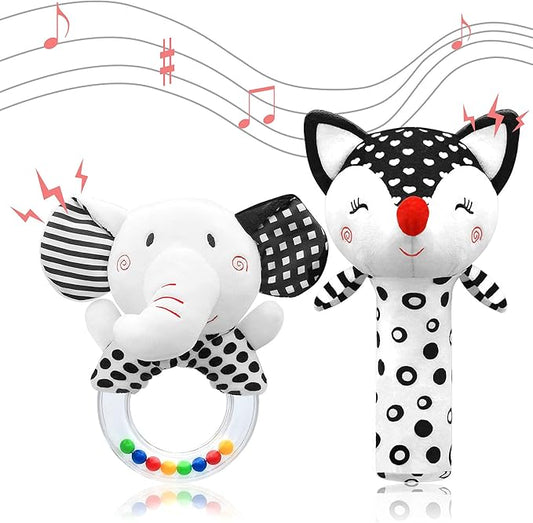 Baby Rattles 0-6 Months Newborn Toys Infant Toys 0-6 Months Rattles for Babies 0-6 Months Baby Toys 0-6 Months, Black and White High Contrast Baby Toys for Newborn 0 3 6 9 12 Months Girls Boys