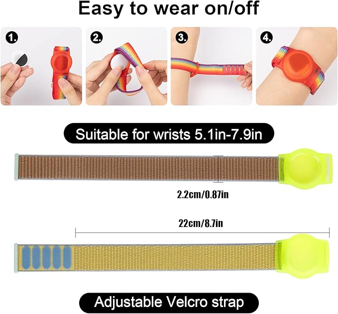 Kids Wristband Compatible with Apple AirTag, Protective Case for Air Tag GPS Tracker Holder with Nylon Bracelet, Adjustable Anti Lost Watch Band for Toddler Child Elder(Yellow & Khaki)