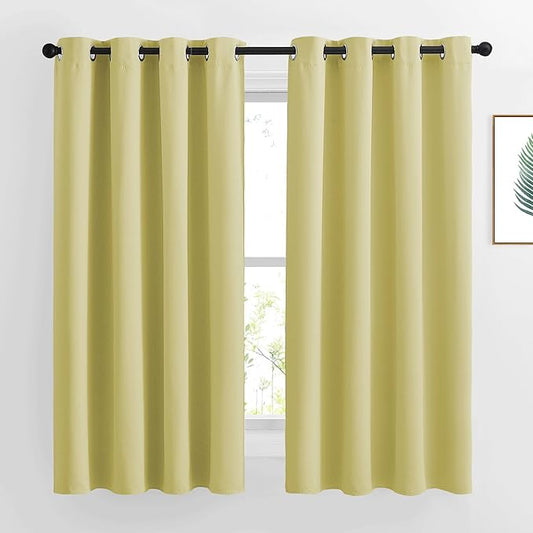 NICETOWN Paler Yellow Room Darkening Curtains 63 inch Length for Kitchen, Grommet Energy Saving Thermal Window Treatments Light Blocking Drapes for Bedroom, 2 Panels, W46 x L63