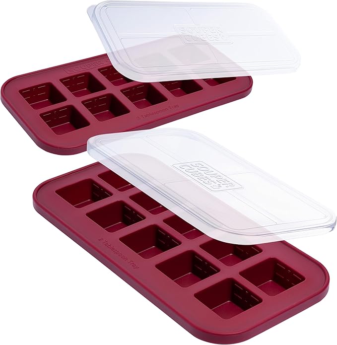 Souper Cubes 2 Tbsp. Silicone Freezer Molds - Perfect for Storing Garlic, Herbs, Ginger, Pesto, Tomato Paste, Lemon Juice, Purees and More - Silicone Baby Food Freezer Tray - Cranberry – 2-Pack
