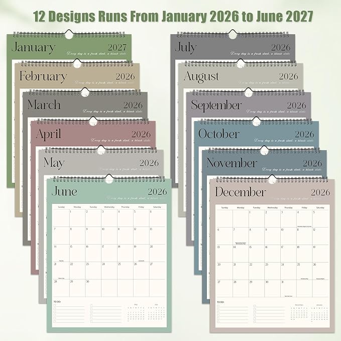 Wall Calendar 2026-2027, 18 Month Calendar from January 2026 to June 2027 14.5" x 11.8" Large Desk Calendar with Twin-Wire Binding for Home Office Planning Personal Organisers, Simple Style