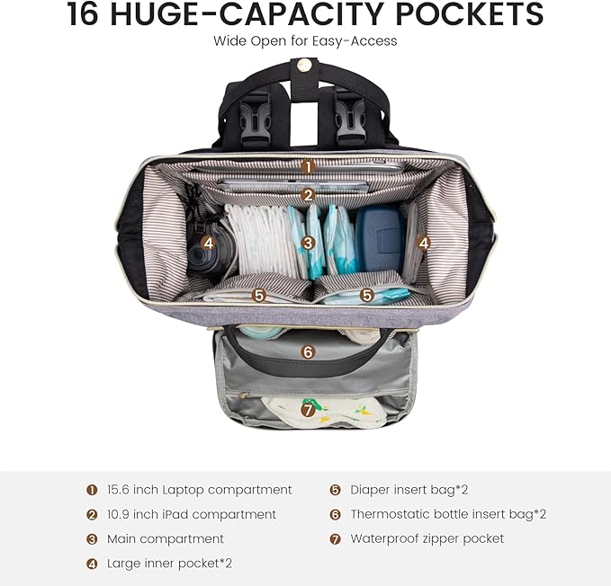 LOVEVOOK Diaper Bag Backpack, Baby Bag with Changing Station, Large Diaper Backpack for Moms Dads, Waterproof Leather Accents Baby Boy and Girl Bag for Travel Baby Essentials