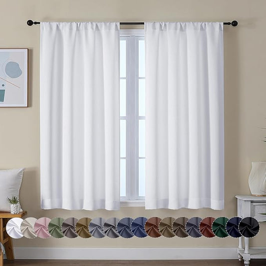 Simplebrand Ava Pure White Curtains for Bedroom 45 Inches Long 2 Panels Set, Light Filtering Window Treatment, Short Curtain Drapes, Soft Touching Casual Rod Pocket Privacy Curtains, W40 x L45 Inch