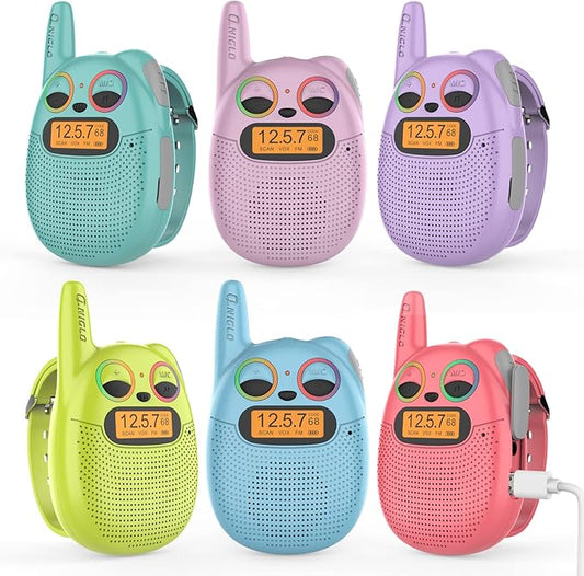 Qniglo Walkie Talkies for Kids Rechargeable, 3-14 Year Old Girls,Boys Gifts,Kids Walky Talky with FM for Outdoor Camping Games,Christmas Birthday Gift for 5 - 10 Year Old Teens Toddlers
