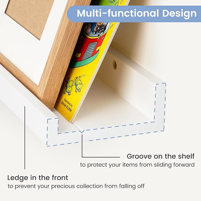 Picture Ledge Shelf for Wall, 16 inches Solid Pine Wood Nursery Book Shelves 3 Packs, Floating Ledge Shelves for Kids' Room Bedroom Bathroom Living Room Photo Frames Office Nursey Wall Decor, White
