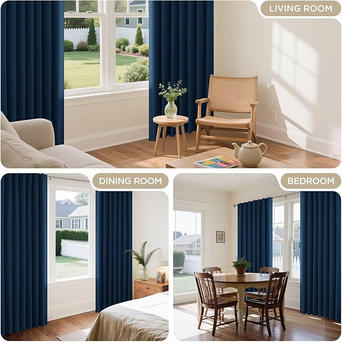 Joydeco 72 Inch Blackout Curtains for Bedroom, Thermal Insulated Black Out Curtains 2 Panels Set, Room Darkening Drapes for Living Room Window Rod Pocket Back Tab (W52 x L72 Inch, Navy Blue)