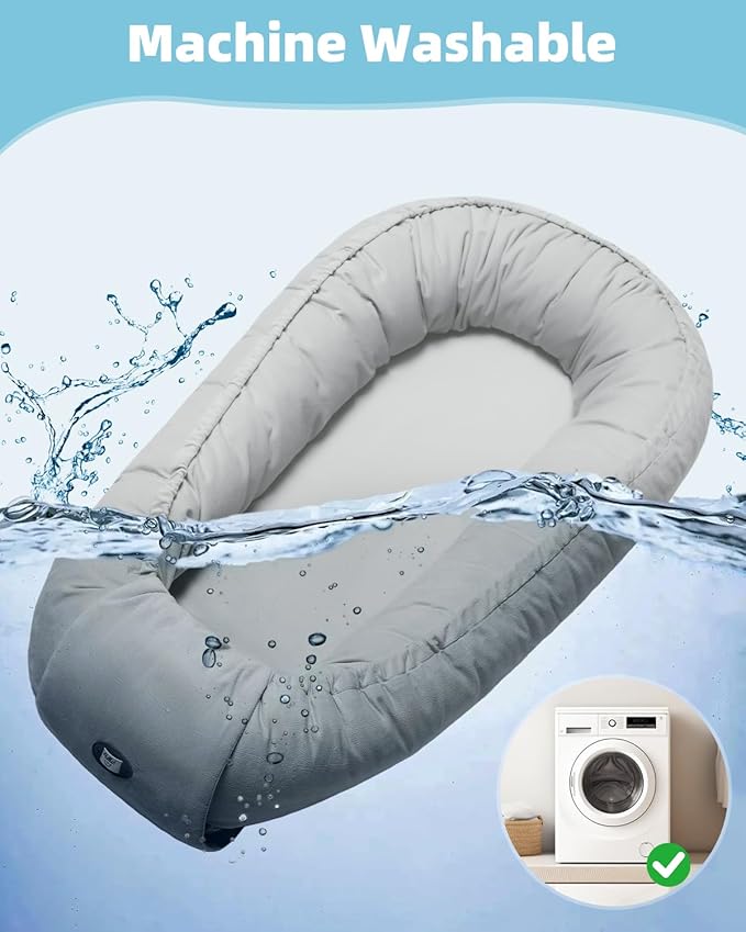 Baby Lounger for Newborn 0-24 Months, Breathable & Soft Infant Lounger, Adjustable Tummy Time Lounger for Home and Travel, Baby Girls & Boys Newborn Babies Essentials Stuff, Grey