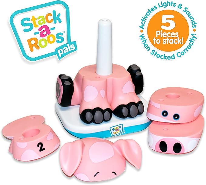 Stack-a-Roos Baby Pig by Salus Brands - Animal Stacking Toy, Educational Early Learning Toy for Infants Babies Toddlers, Age 12+ Months - Great Baby Gifts. STEM Toy