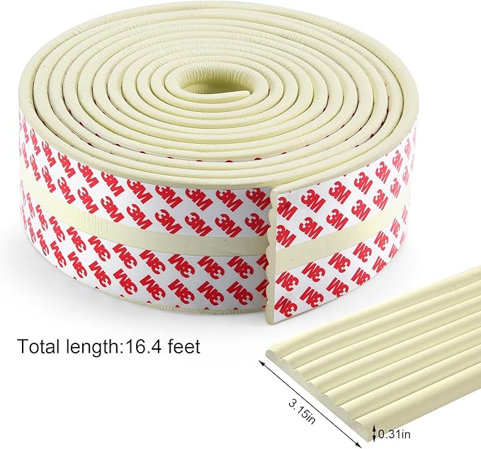 Baby Proofing Edge Corner Protector,16.4 ft Edge Guards Padding with 3M Adhesive, Extra-Wide Soft Rubber Foam Padding, Furniture,Sharp Edge Safety Corner Edge Bumper Guard- Cream