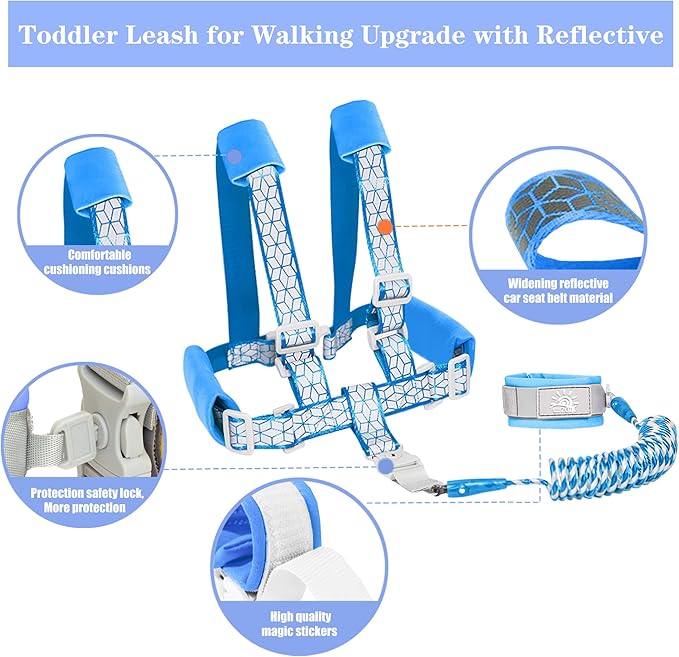 Toddler Leash for Walking, Toddler Safety Harnesses Leashes, Safety Harness with Lock for Kids, Anti Lost Wrist Link for Toddlers ，Upgrade with Reflective Tape Liner（6.5ft）for Kids
