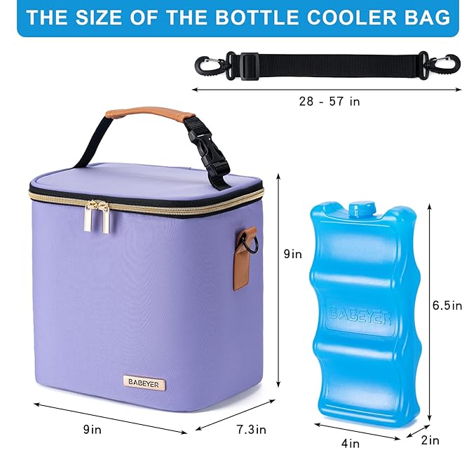 Breastmilk Cooler Bag with Ice Pack Fits 6 Baby Bottles Up to 9 Ounce, Baby Bottle Bag with Shoulder Strap for Nursing Mom Daycare, Violet