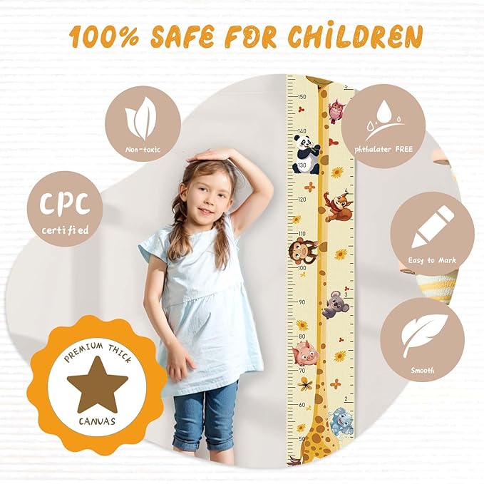 Customize Name Growth Chart Wall, Funny Giraffe Premium Canvas Removable Height Chart for Kids, Height Measurement for Wall, Unisex Kids Room Wall Decor, Measuring Height Charts
