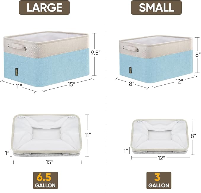 BALEINE 3 Pack Fabric Storage Bins for Shelves, Linen Storage Baskets for Organizing, Decorative Closet Bins for Clothes, Home (Skyblue, 12"x8"x8")