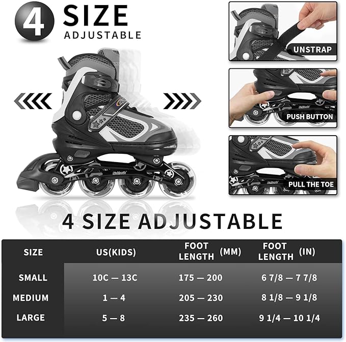 Nattork Blade Roller Skates for Boys with Light Up Wheel, Outdoor & Indoor Illuminating Black Inline Skates for Boys Little Kids Toddler Ages 5-8 4 5 6, Beginners