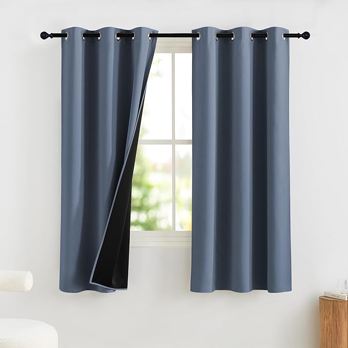 NICETOWN Bedroom Curtains 63 Inches Length, 100% Blackout Drapes Thermal Insulated with Grommet for Living Room Office Privacy Darkening Curtain, 2 Panels, 42 x 63 Inch, Stone Blue