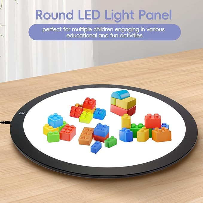 WaGlyndric Round LED Light Panel, Large Copy Light Tracing Box, 3 Levels Adjustable Brightness Light Table for Creative Exploration